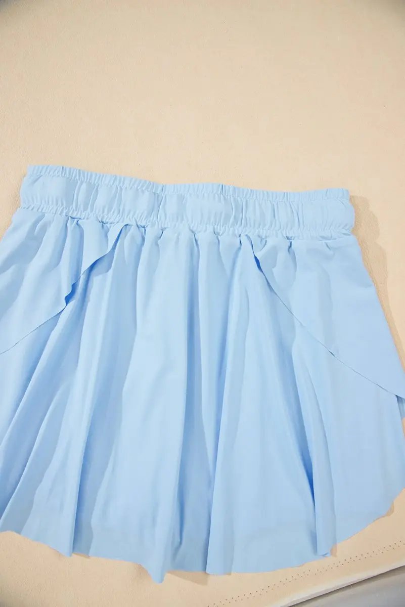 Sky Blue Drawstring High Waist Lined Tennis Skorts for Women - Love Salve